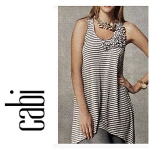 CABI STRIPED ROSETTE SCOOP NECK TANK TOP SMALL